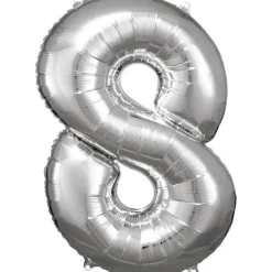 AMSCAN Balon foliowy Duża cyfra 8 srebrna 57x86cm N34 spakowany 9906293