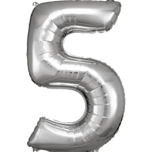 AMSCAN Balon foliowy Duża cyfra 5 srebrna 57x86cm N34 spakowany 9906290
