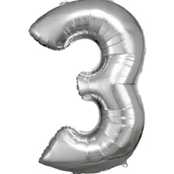 AMSCAN Balon foliowy Duża cyfra 3 srebrna 58x86cm N34 spakowany 9906288