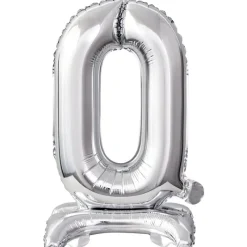AMSCAN Balon foliowy mini cyfra 0 ze stopką srebrny 22x40cm 9911723