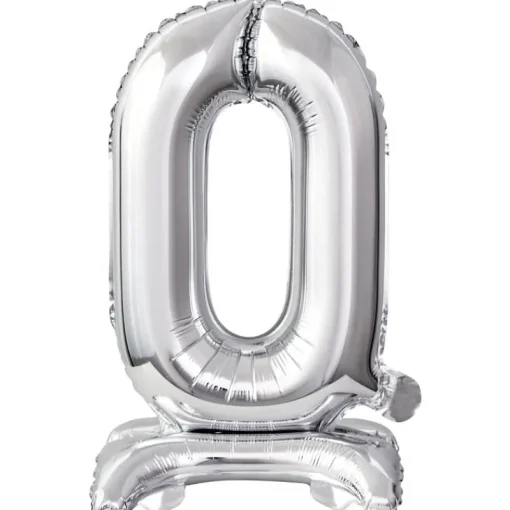 AMSCAN Balon foliowy mini cyfra 0 ze stopką srebrny 22x40cm 9911723
