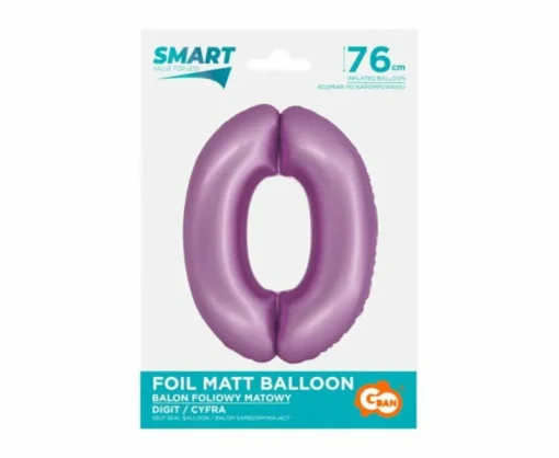 GODAN Balon foliowy Smart Cyfra 0 lawendowa matowa 76 cm
