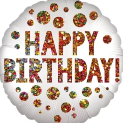 AMSCAN Balon foliowy z satynowymi cekinami Happy Birthday okrągły 43cm w opakowaniu 4177401
