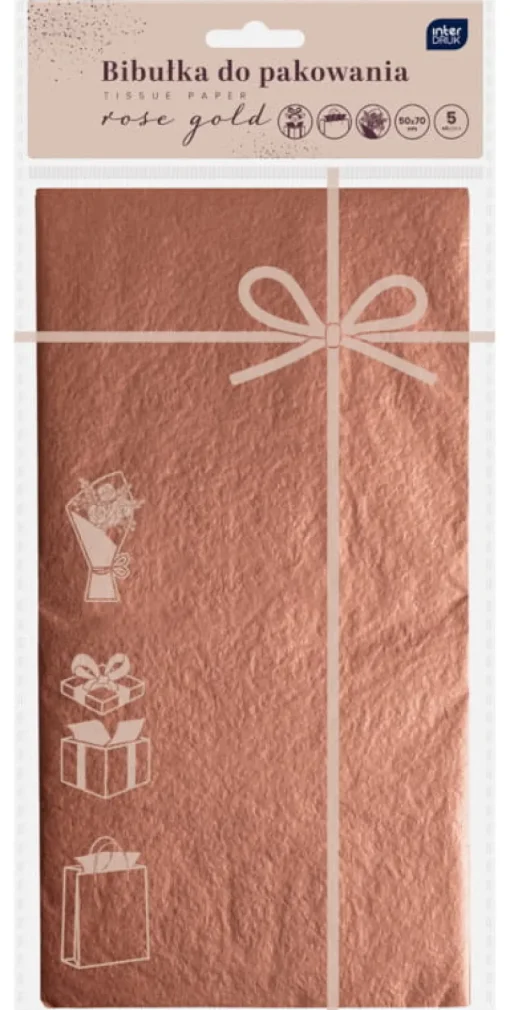 INTERDRUK Bibułka do pakowania prezentów 50x70cm 5 arkuszy rose gold