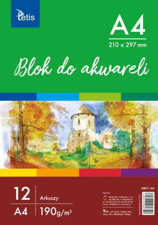 TETIS Blok do akwareli A4 190g 12 arkuszy KB011-A4