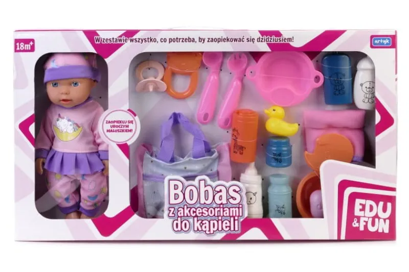 ARTYK Bobas z akcesoriami do kąpieli w czapeczce 28cm Edu&Fun 125683
