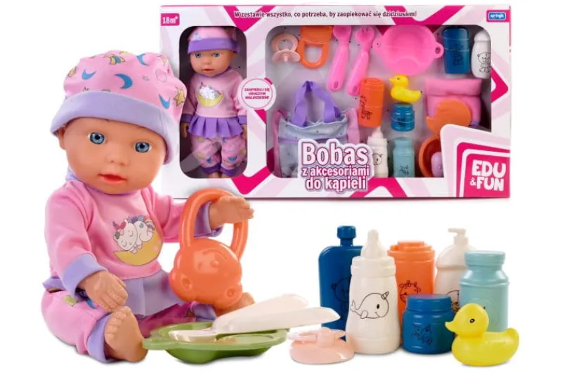 ARTYK Bobas z akcesoriami do kąpieli w czapeczce 28cm Edu&Fun 125683