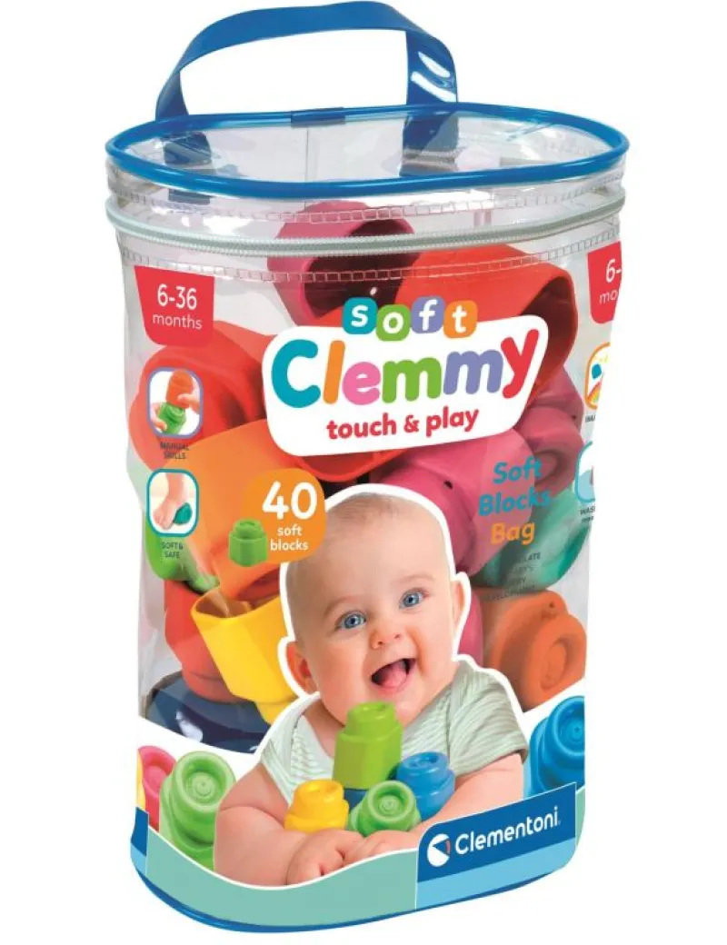CLEMENTONI Clemmy Soft. Woreczek z 40 klockami 17878