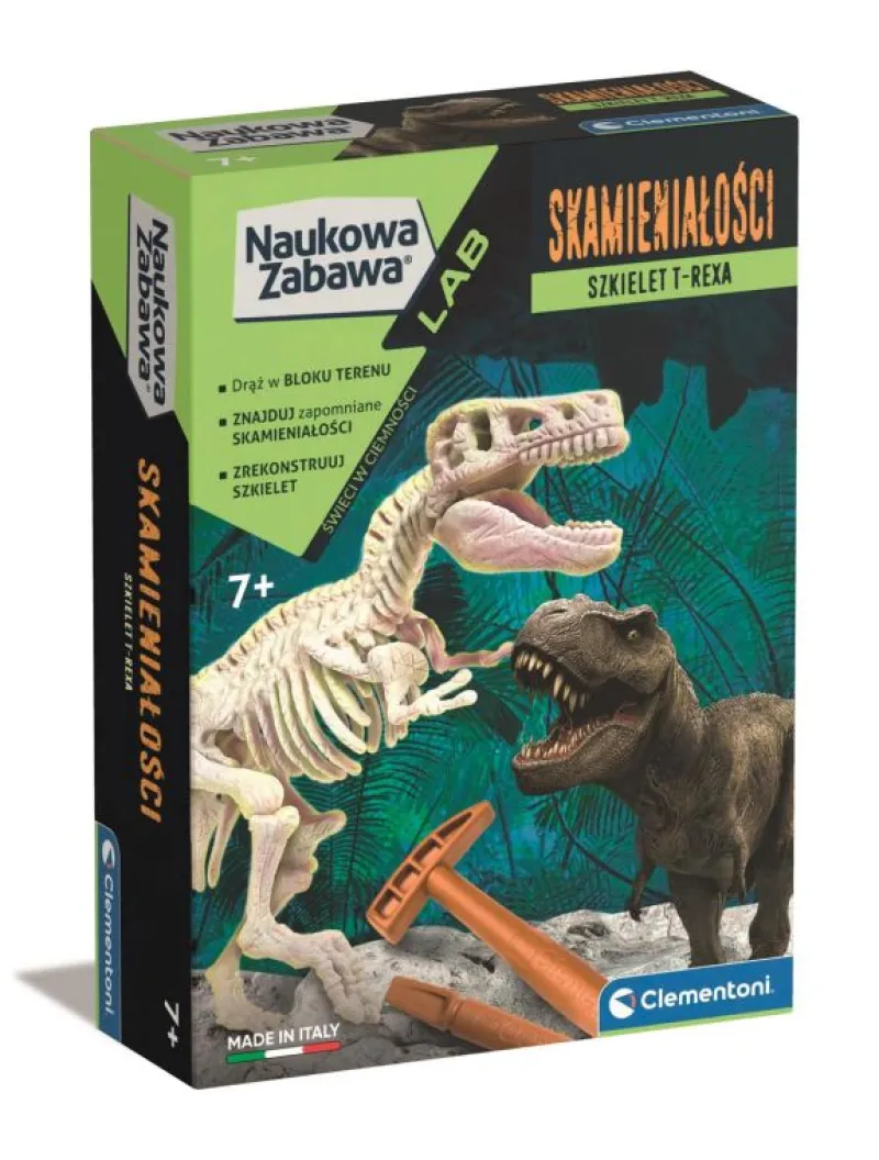 CLEMENTONI Naukowa zabawa. Skamieniałości. T-Rex fluorescencyjny 50858
