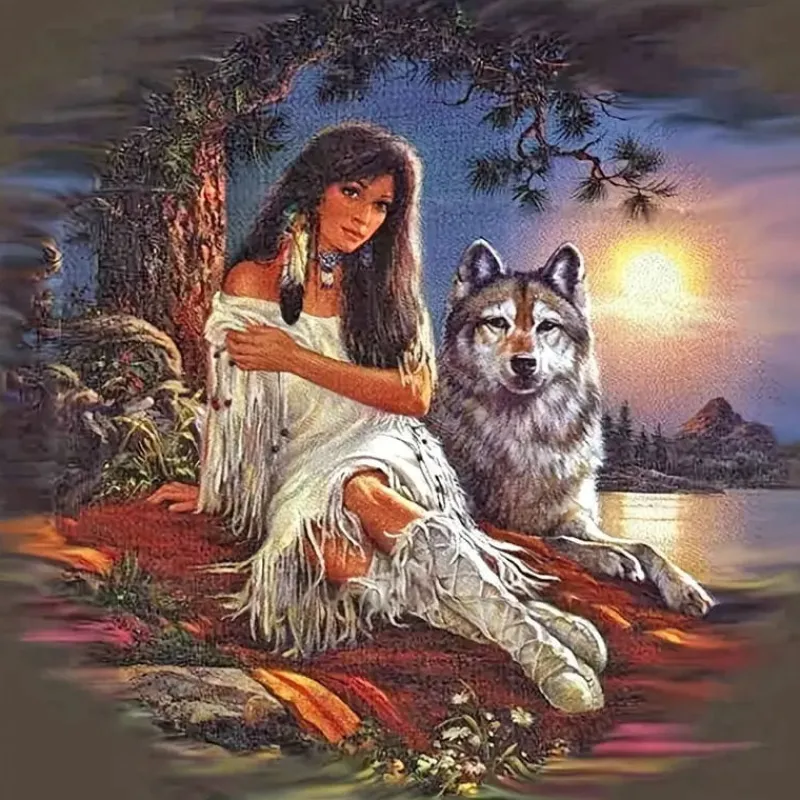 NORIMPEX Diamentowa mozaika Indianka z wilkiem 30x40cm 2000294