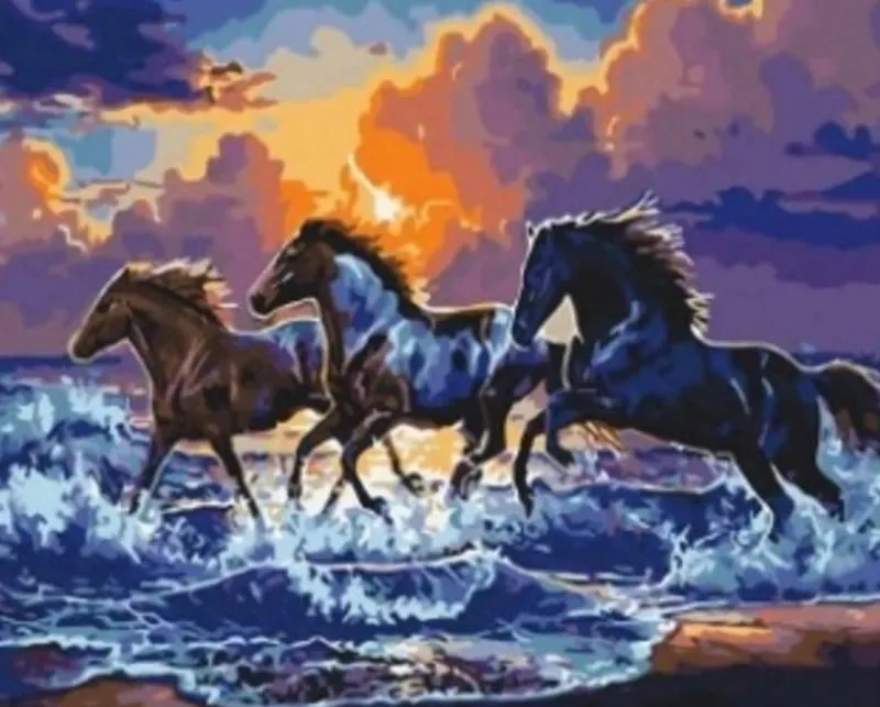 NORIMPEX Diamentowa mozaika Konie galopujące brzegiem morza 30x40cm 1009415