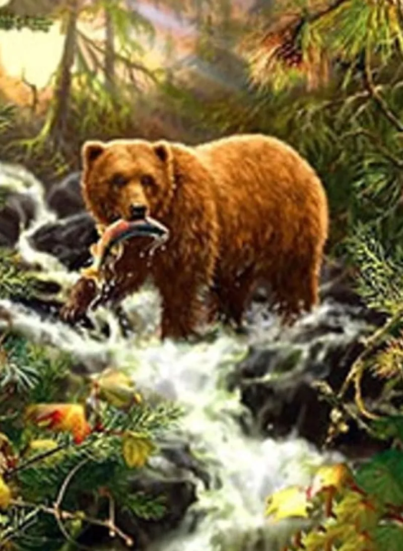 NORIMPEX Diamentowa mozaika Niedźwiedź z rybą w pysku 30x40cm 1008649
