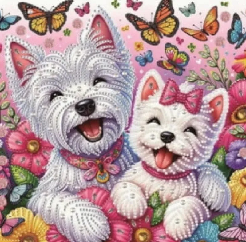 NORIMPEX Diamentowa mozaika obraz na ramie Pieski i motyle 23x30cm 2000642
