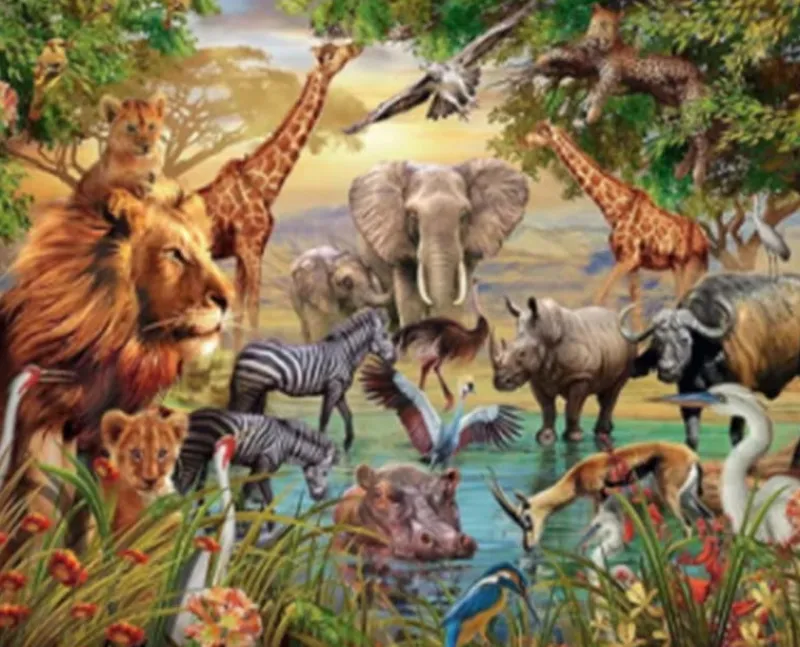 NORIMPEX Diamentowa mozaika Zwierzęta Safari nad rzeką 30x40cm 1007431