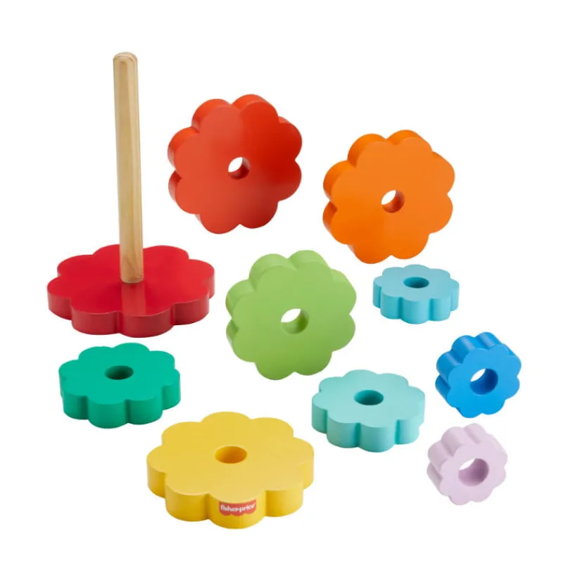 MATTEL Fisher-Price Drewniana piramidka Kolorowe kwiatki HXT77