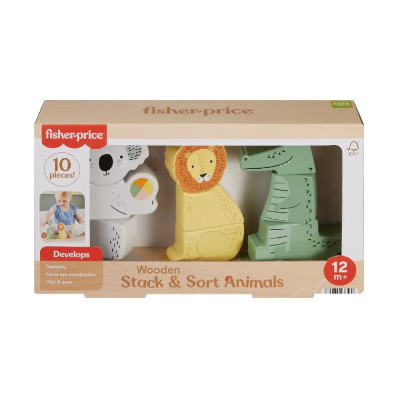 MATTEL Fisher-Price Drewniane zwierzątka Układaj i sortuj HXV04