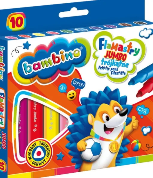 MAJEWSKI Flamastry Jumbo trójkątne, 10 kolorów BAMBINO