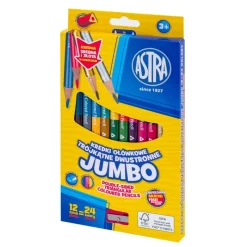 ASTRA Kredki ołówkowe dwustronne jumbo 12=24 kolory z temperówką, złota i srebrna kredka w komplecie
