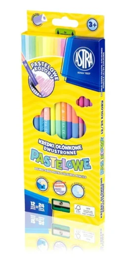 ASTRA Kredki ołówkowe trójkątne dwustronne pastelowe 12=24