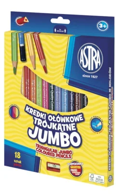 ASTRA Kredki ołówkowe trójkątne jumbo - 18 kolorów z temperówką