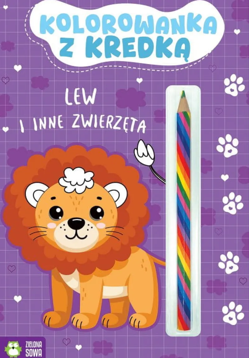 Dzieci ZIELONA SOWA Książeczka Kolorowanka z kredką. Lew i inne zwierzęta
