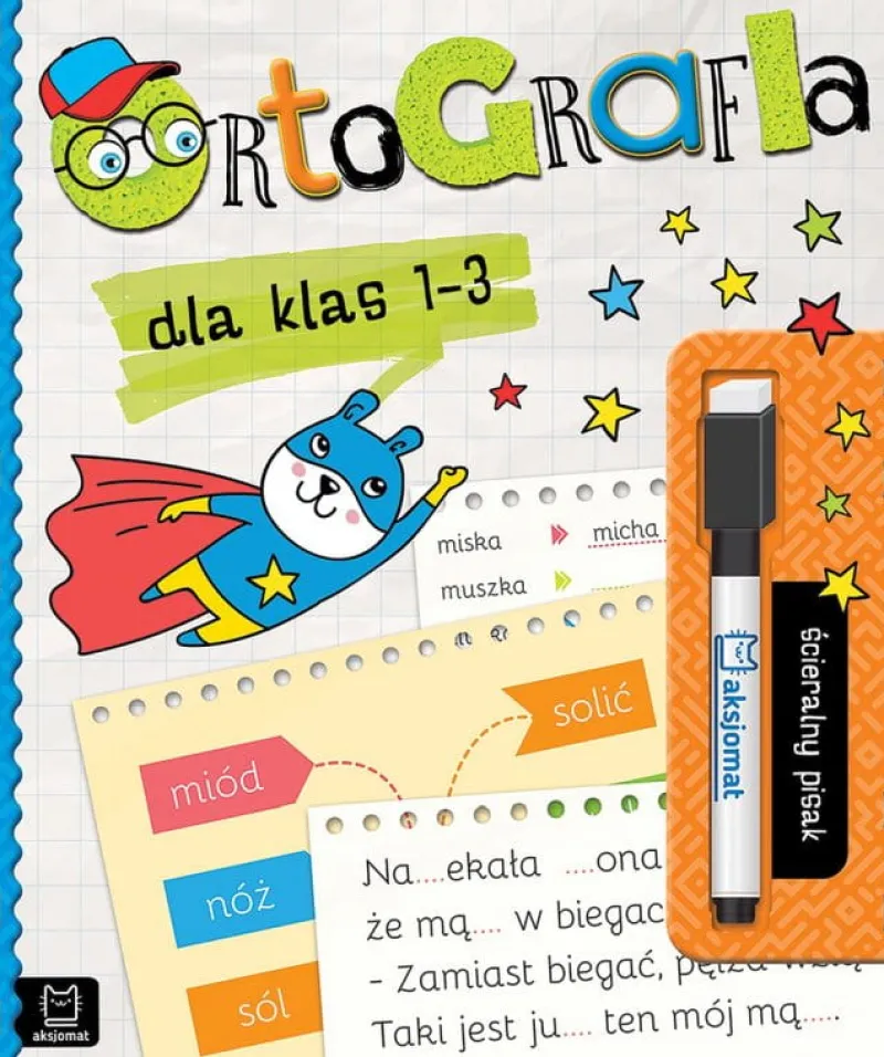 Dzieci AKSJOMAT Książeczka Ortografia dla klas 1-3. Ścieralny pisak
