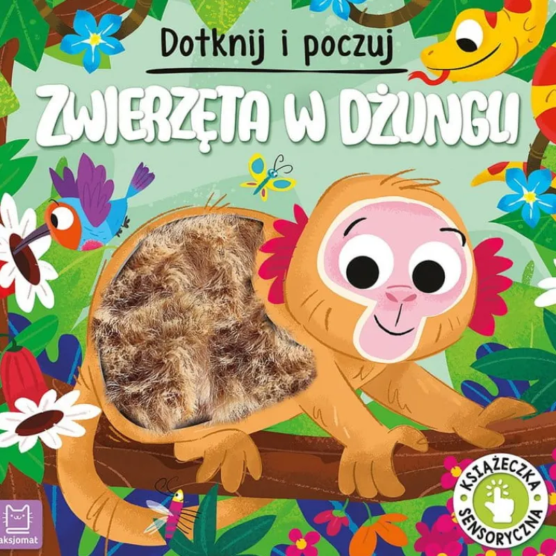 Dzieci AKSJOMAT Książeczka sensoryczna. Dotknij i poczuj. Zwierzęta w dżungli.
