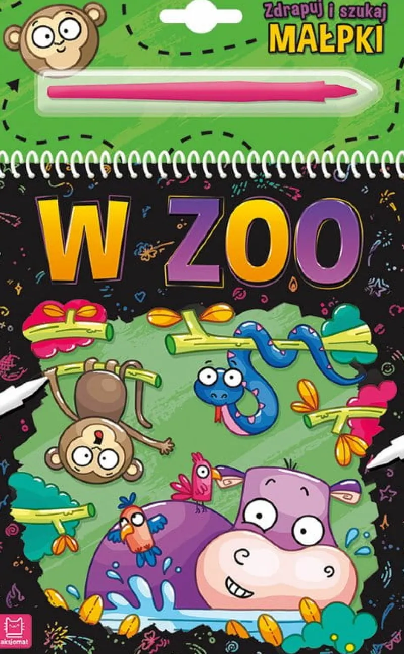 Dzieci AKSJOMAT Książeczka Zdrapuj i szukaj małpki. W zoo