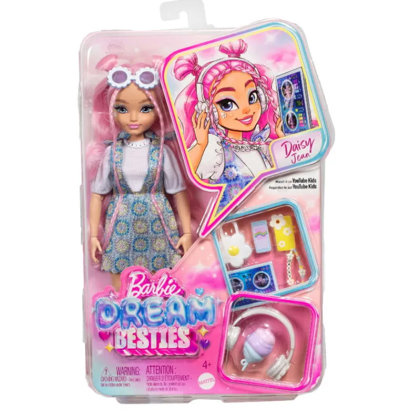 MATTEL Lalka Barbie Dream Besties Daisy Jean z 9 akcesoriami z motywem muzyki JDD74