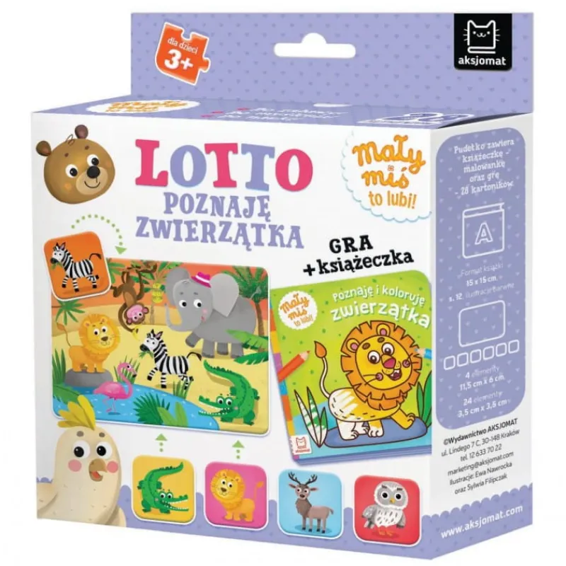 Dzieci AKSJOMAT Lotto. Poznaję zwierzątka. Mały miś to lubi! Gra + książeczka, 3+