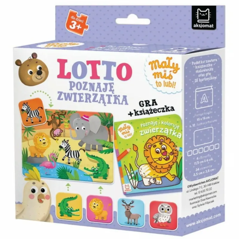 Dzieci AKSJOMAT Lotto. Poznaję zwierzątka. Mały miś to lubi! Gra + książeczka, 3+