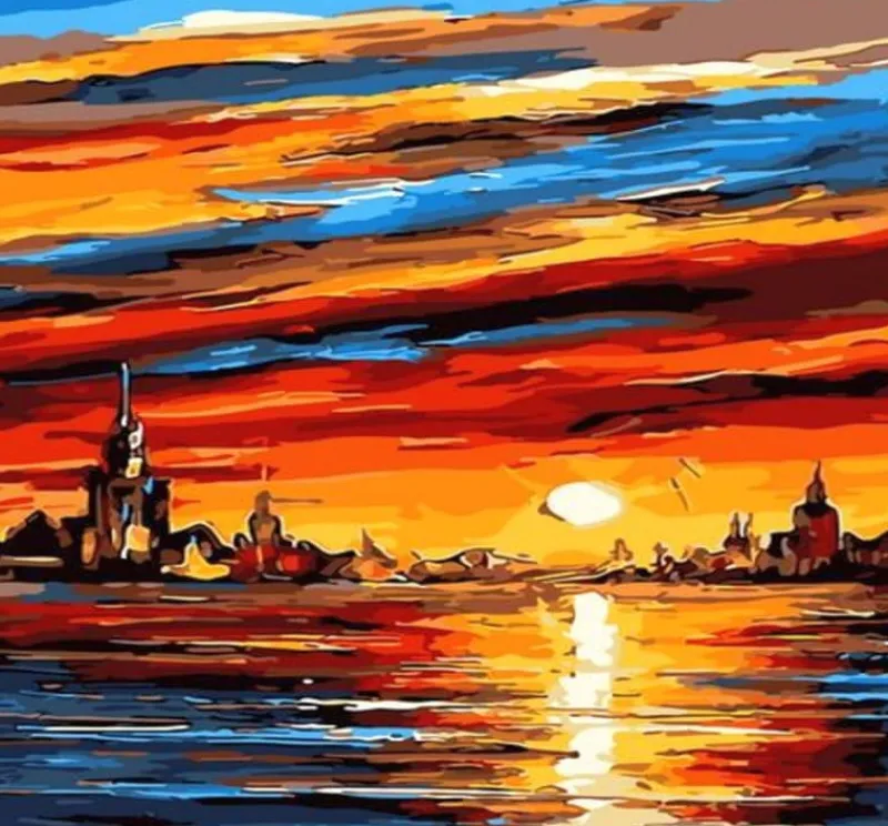 NORIMPEX Malowanie po numerach Zachód słońca nad miastem 40x50cm 1008888