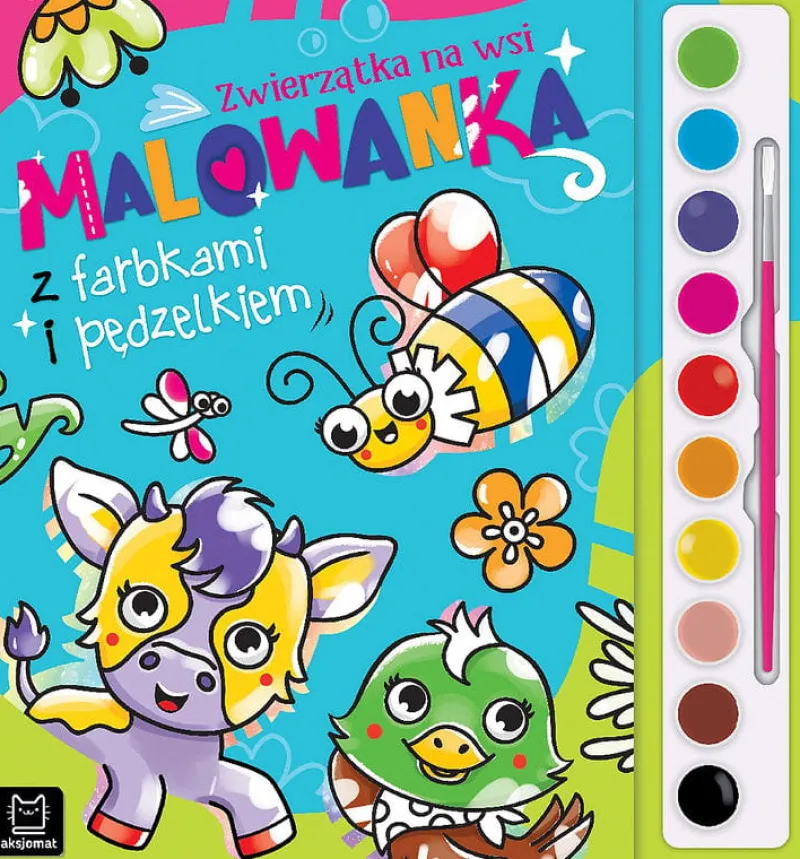 Dzieci AKSJOMAT Malowanka z farbkami i pędzelkiem. Zwierzątka na wsi