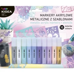 DERFORM Markery akrylowe metaliczne 10 kolorów z szablonami Kidea