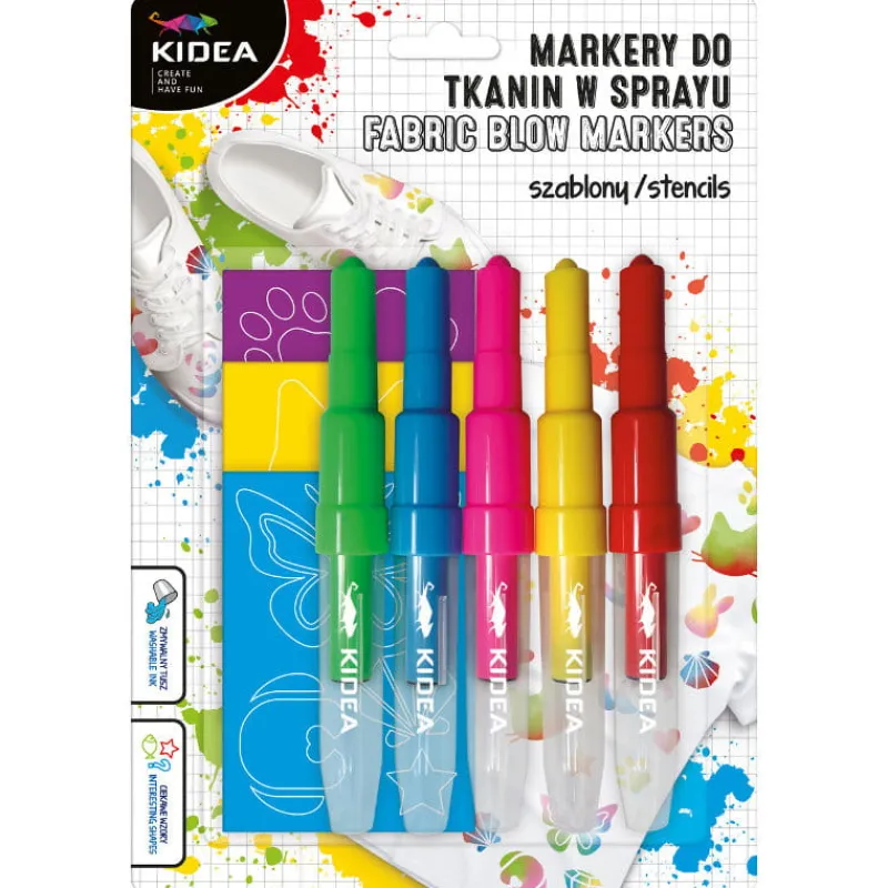 DERFORM Markery do tkanin w sprayu z szablonami Zwierzaki 5 szt. I KIDEA