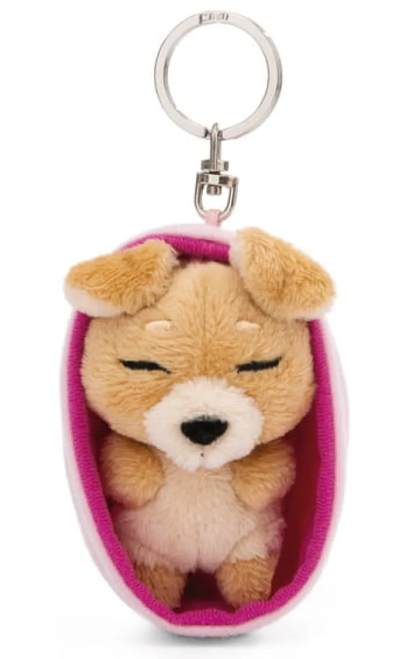 NICI 49993 Brelok Sleeping Pets pies brązowy jasny 8cm, koszyk różowy