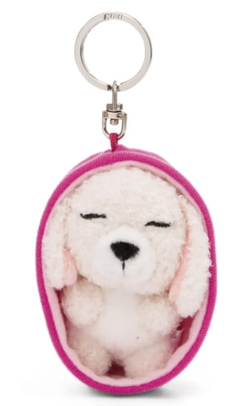 NICI 49992 Brelok Sleeping Pets pies pudel biały 8cm, koszyk różowy