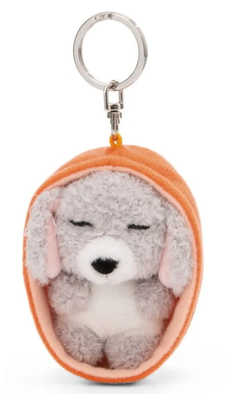NICI 49991 Brelok Sleeping Pets pies pudel szary 8cm, koszyk pomarańczowy