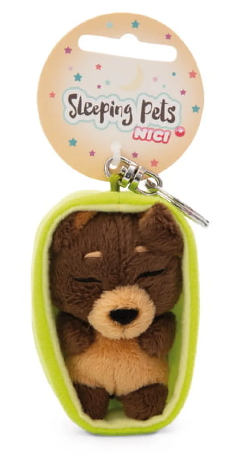 NICI 49990 Brelok Sleeping Pets pies brązowy 8cm, koszyk zielony