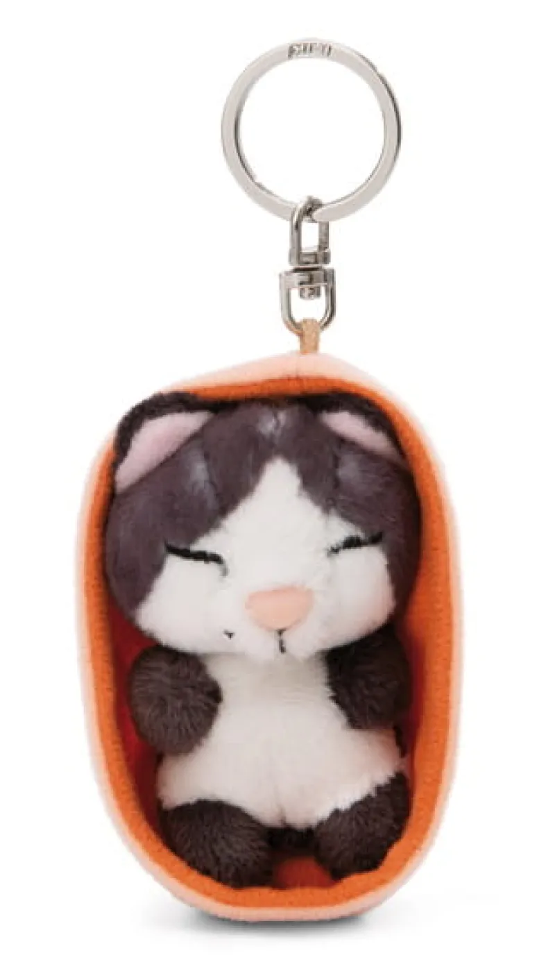 NICI 49986 Brelok Sleeping Pets kot czarny 8cm, koszyk pomarańczowy