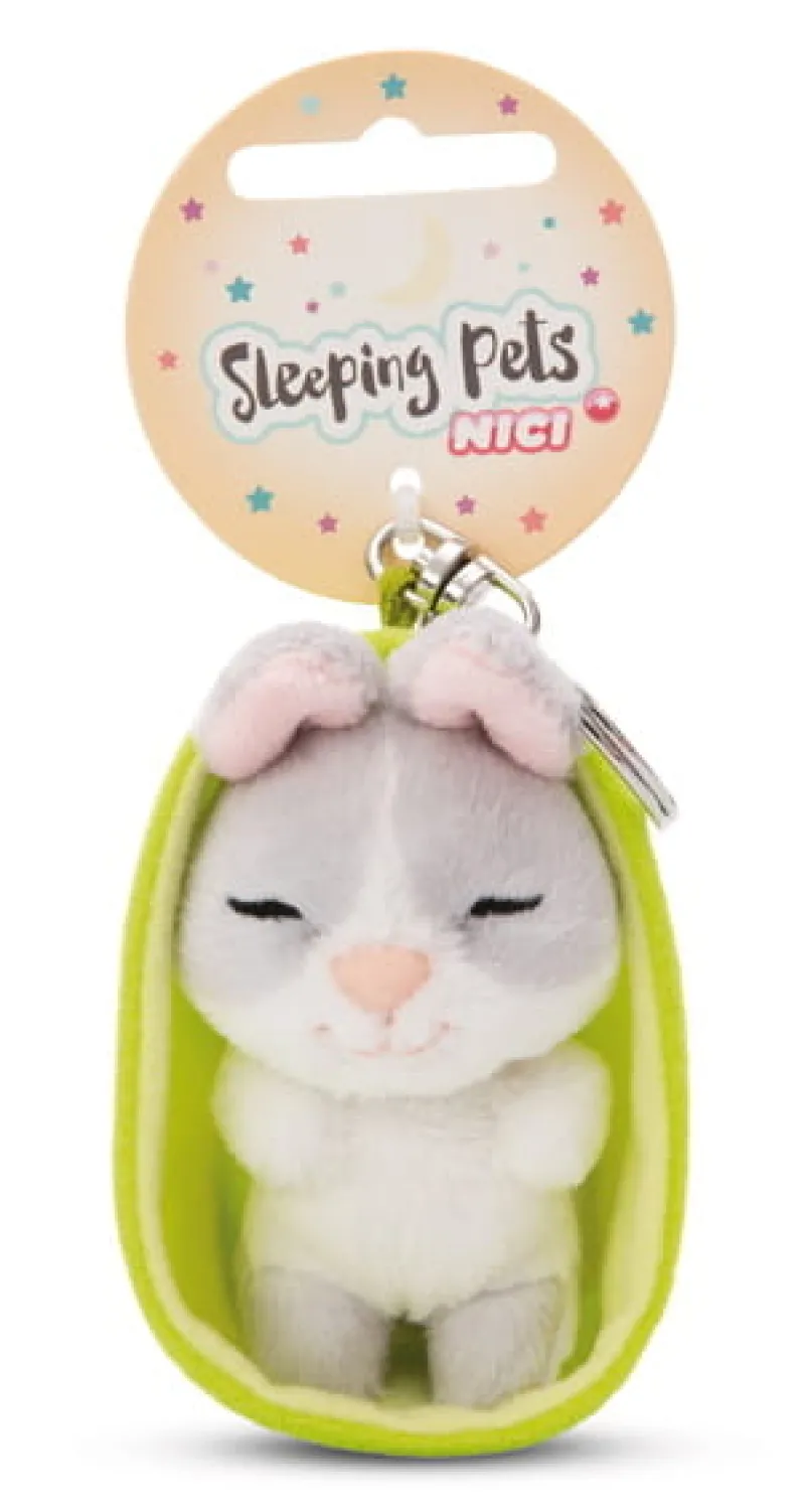 NICI 49982 Brelok Sleeping Pets królik szary 8cm, koszyk zielony