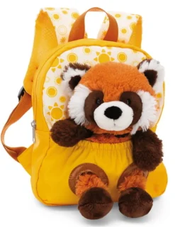 NICI 49854 Plecak 21x26cm żółty + maskotka Panda czerwona 25cm