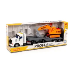 POLESIE 84016 Profi samochód-holownik inercyjny ze światłem i dźwiękiem + koparka gąsienicowa w pudełku