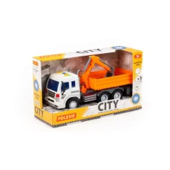 POLESIE 96005 "City", samochód burtowy z koparką inercyjny, ze światłem i dźwiękiem, pomarańczowy w pudełku