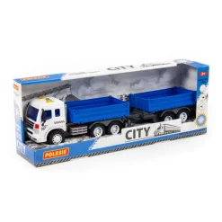 POLESIE 93127 "City", samochód burtowy z przyczepą inercyjny, ze światłem i dźwiękiem, niebieski w pudełku
