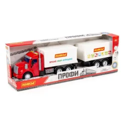 POLESIE 92571 "Profi", samochód-ciężarówka z przyczepą inercyjny (ze światłem i dźwiękiem) (czerwono-biały) (w pudełku)