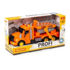 POLESIE 89779 "Profi" samochód z podnośnikiem inercyjny, pomarańczowy, ze światlem i dźwiekiem w pudelku