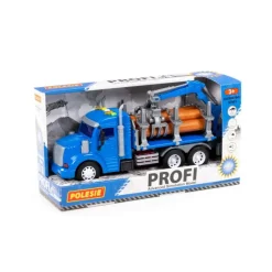 POLESIE 96173 "Profi", samochód do przewozu dłużycy inercyjny, ze światłem i dźwiękiem, niebieski w pudełku