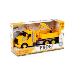 POLESIE 96111 "Profi", samochód burtowy z koparką inercyjny, ze światłem i dźwiękiem, żółty w pudełku