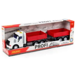 POLESIE 92557 "Profi", samochód burtowy z przyczepą inercyjny, ze światłem i dźwiękiem, czerwony w pudełku